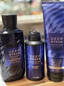 3 X Bath & Body Works Men's Collection DEEP OCEAN Body Cream, Body Spray, Wash - Picture 1 of 2