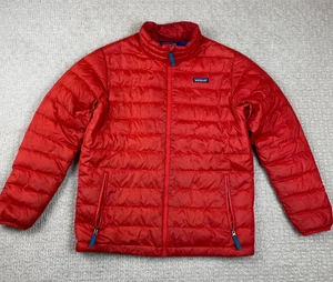 Patagonia Puffer Jacket Boys Size XL Down Sweater Full Zip Red Blue Quilted - Picture 1 of 12