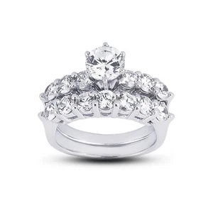 6.29ct E-SI2 Round Natural Certified Diamonds 18k  Classic Matching Bridal Set - Picture 1 of 3