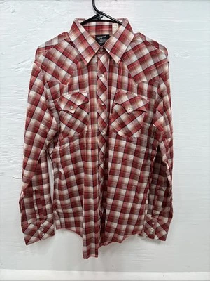New Men’s Champion Westerns Red Plaid Long Sleeve Pearl Snap 16 X 35 Large Q-84 - Image 1 of 4