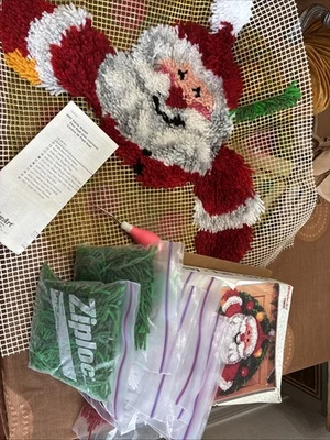 Caron Wonderart Latch Hook Santa Wreath 22" Round #4681 Started But Not Finished - Image 1 of 4