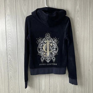 Women's Medium Vintage Juicy Couture Bling Crown Y2K 2000s Velour Hoodie Jacket - Picture 1 of 11