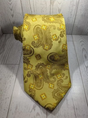Hugo Boss 领带男式丝绸 58 英寸金色佩斯利印花 — 第 1/4 张图片