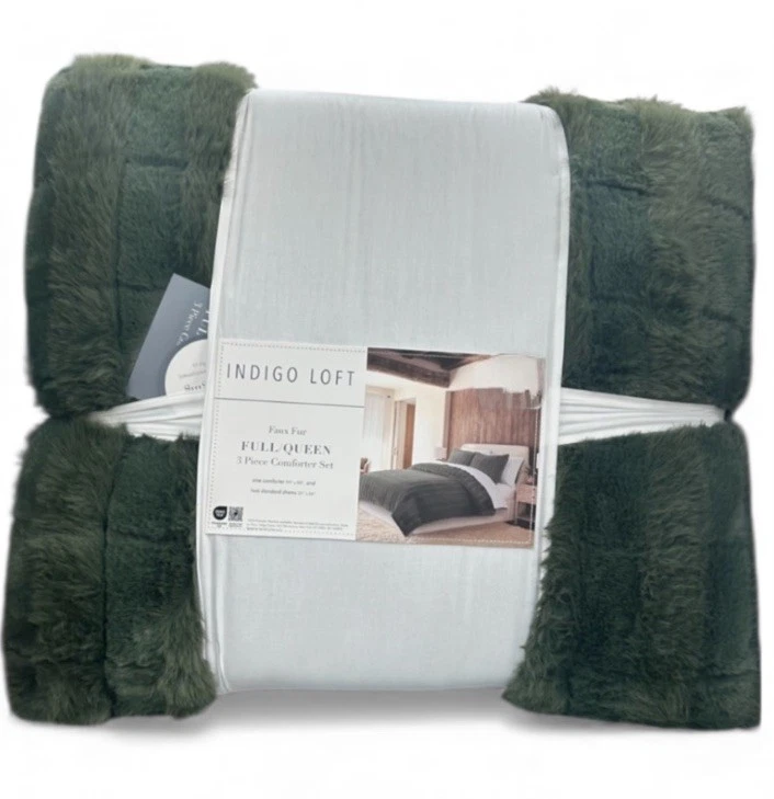 "Juego de edredón índigo loft de piel sintética verde completo/reina 90""x90"" 3 piezas" Foto 1 de 3