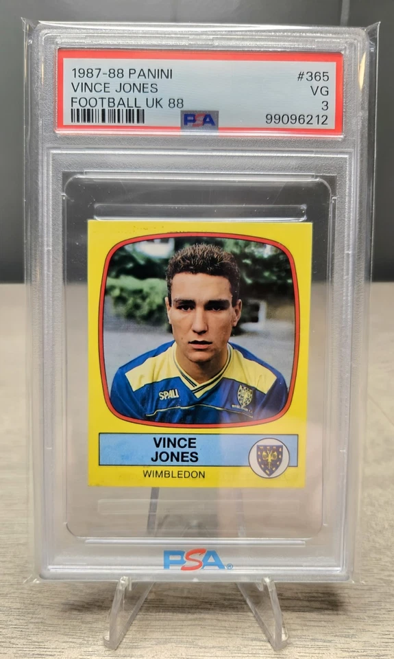 1987-88 Panini Football UK 88 #365 Vinnie Jones Rookie Sticker Card PSA 3 RC EPL - Image 1 of 2