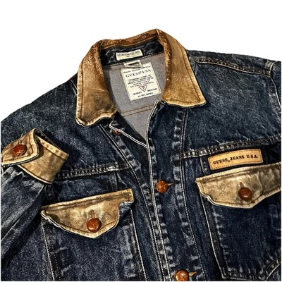 Guess Jeans Denim Leather Jacket Made In USA Size Medium Georges Marciano 80s - Image 1 of 4