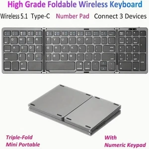 Tri-Folding Foldable Wireless Keyboard with Numeric Keypad Number Pad: - Picture 1 of 8