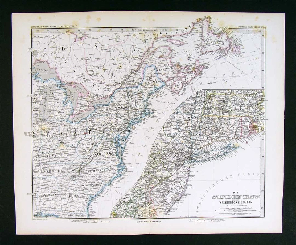 1882 Petermann Map - NE United States New England York Long Island Boston Jersey - Image 1 of 1