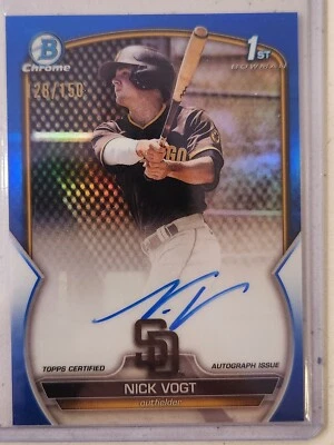 2023 Bowman Nick Vogt Chrome Blue Refractor 1st Prospect Auto /150 Padres... - Image 1 of 3