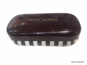 Henri Bendel Brown And White Striped Eyeglasses Hard Clam Shell Case Vintage - Picture 1 of 5