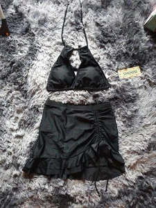 Women s Triangle Halter Bikini Set Ruffled Swim Skirt Bathing Suit Drawstring... - Picture 1 of 4