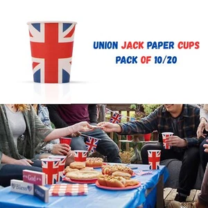 Tazas de papel para fiesta picnic 10/20 piezas Union Jack cumpleaños desfile fiesta king vajilla - Imagen 1 de 12
