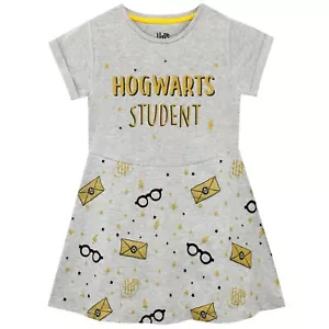 Harry Potter Mädchen Kleid Skater Sommer Gehrock grau gelb Sterne Blitz - Bild 1 von 3