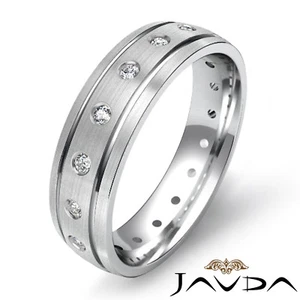 Round Diamond Men's Eternity Wedding Grooved Band White-Yellow-Rose Gold 0.35Ctw - Picture 1 of 48