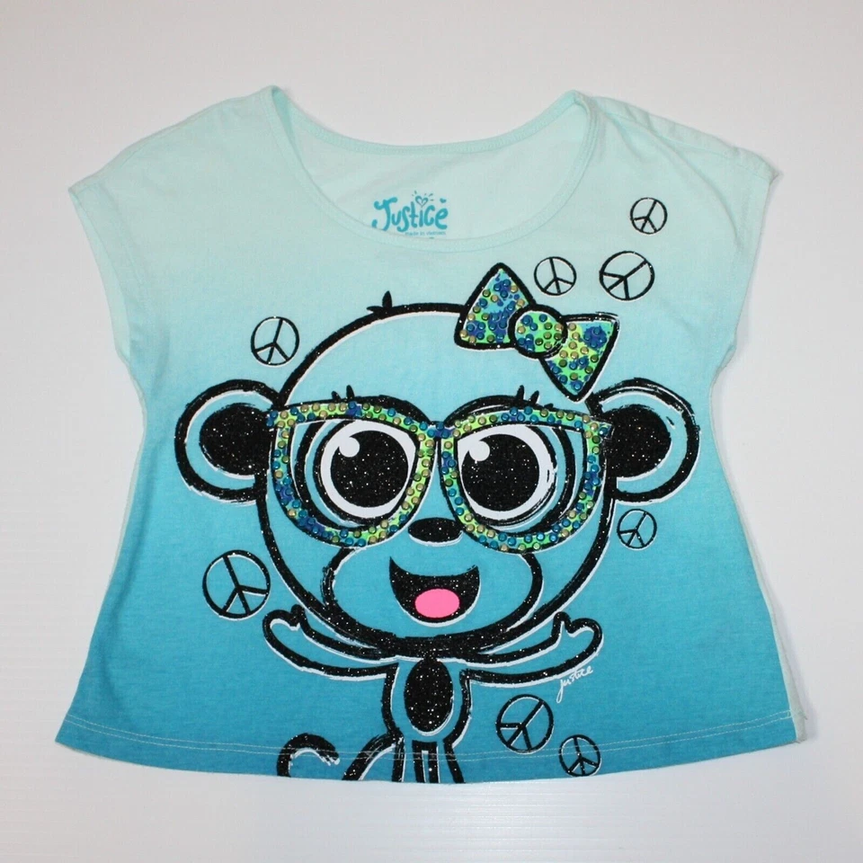 Justice Girl's Monkey Graphic Ombre Jewel Embellished Boxy T-Shirt Top in size 6 - Image 1 of 1