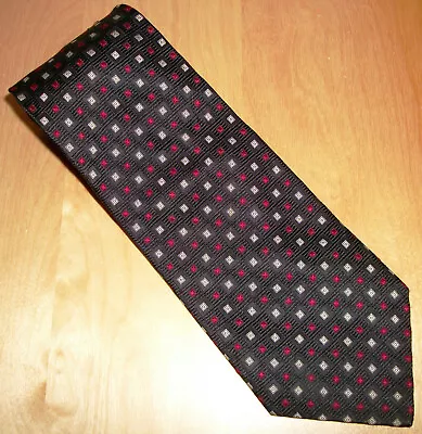 Corbata de cuello de seda Via Veneto negra, roja y blanca a cuadros para hombre 58,5" L x 3,9" W (D704) Foto 1 de 4