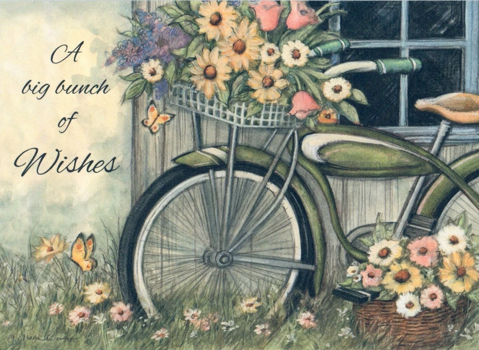 Cute GET WELL Card, Big Bunch of Wishes Bike Artist Susan Winget by Current® + ✉ - Image 1 of 4