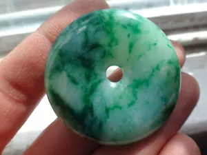 Natural Genuine A Jadeite Jade Floral Sun Green Big Donuts Pendant - Picture 1 of 11