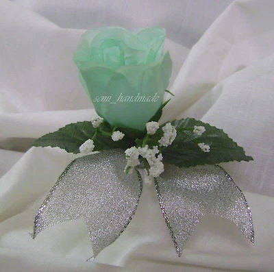 Mint~Peach~Ivory~Silver~Open Rose~Bud~Boutonniere~Corsage~Prom~Party~Quinceanera - Image 1 of 4
