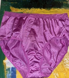 Sz 9 Fruit of The Loom VTG 1990s PINK All Nylon Hi Cut Lace Panty Cotton Crotch - Picture 1 of 11
