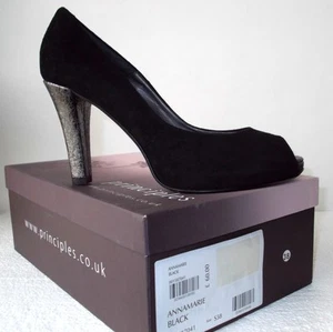 NEW Vintage PRINCIPLES Black Suede Silver Heel 1940s Style Court Shoes UK Size 5 - Picture 1 of 6