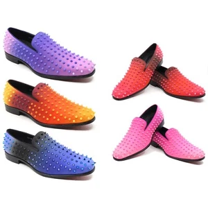 Men's Smoking Spike Dress Tuxedo Loafers Slip On Homecoming Prom Shoes - Picture 1 of 31