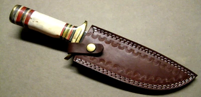 Hunter's Knife Bone Handle Leather Sheath, Brass stainless,7" blade - Image 1 of 4