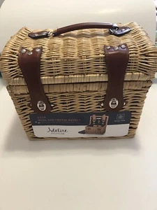 Napa Picnic Basket For Two- 2 Glasses-2 Napkins-Cheese Knife-Cutting Board-more - Picture 1 of 10