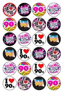 24 x I Love The 90s Party Mix 1,5" PAPEL DE ARROZ PREMIUM PRECORTADO Retapas para pasteles - Imagen 1 de 1