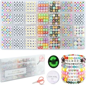 Jewelry Bracelet Making Kit - Letter Number Heart Beads 1400 Pcs 6 Colors 4x7mm - Picture 1 of 8