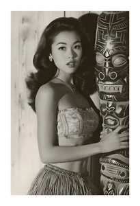 50er Jahre exotische Hula Tänzerin Tiki Kunstdruck nhg7 - Bild 1 von 2