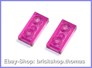 LEGO 2 x Plate (1 x 2) - 3023 Transparent Pink - Trans Pink Plate - NEW / NEW - Picture 1 of 1