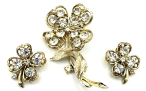 Broche floral vintage de diamantes de imitación Lisner llamativo alfiler y clip pendientes - Imagen 1 de 6