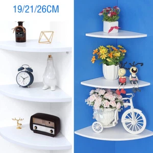 Pack of 3 Floating White Corner Shelf Shelves Wooden Wall Storage Unit Bedroom - Picture 1 of 19