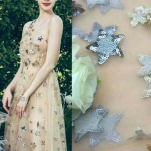 Embroidered Star Sequins Fabric Mesh Net Tulle Tutu Dressmaking Craft Material - Picture 1 of 9