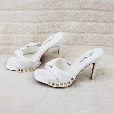 Zuecos Darian sin cordones blancos punta abierta tacón alto mulas toboganes Foto 1 de 4