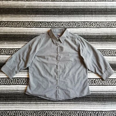 Women's Cruel Girl Sz XL 3/4 Sleeve Button Front Shirt Blouse Blue Checkered - Image 1 of 4