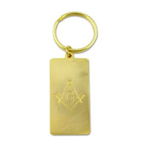 Engraved Square & Compass Masonic Key Chain - [Gold][2'' Tall] - Picture 1 of 1