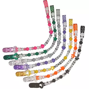personalised dummy clips clip strap baby pink baby blue girls boys mam adapter - Picture 1 of 48