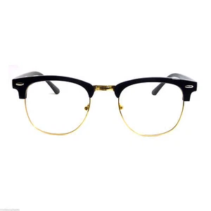 Años 60 Retro Medio Sin Montura Marco de Metal Moderno Lentes Transparentes Gafas DORADAS/NEGRAS NUEVAS - Imagen 1 de 4