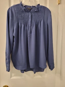 J. CREW MERCANTILE BLUE 1/3 BUTTON L/S SHIRT TOP W RUFFLE COLLAR SZ 6 NWT - Picture 1 of 5