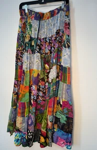 Vintage 90er One Size OS Bauern Maxi Rock Stufen Blumen Boho Patchwork Bin-N - Bild 1 von 6