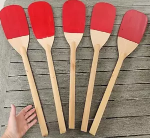 Handmade Lot of 5 Small Boat Oars Paddles Red Wooden 33.5" Nautical Decor - Picture 1 of 10