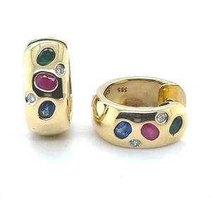 14K 585 Gold Ohrringe Diamant Rubin Saphir Smaragd Earrings Earstuds Creolen - Bild 1 von 16
