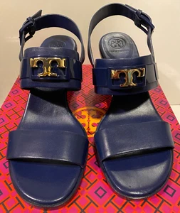 NIB $285 Tory Burch Gigi 65mm Leather Two-Band Sandal, Navy Sea 7.5M - Picture 1 of 24
