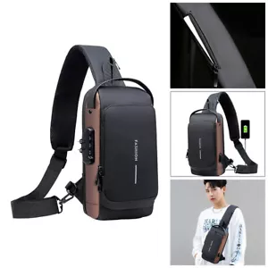 Men's Crossbody Bag Shoulder Sling Bag Anti-theft Lock Chest Bag With USB Port - Picture 1 of 11