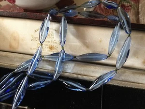 Vintage Jewellery Necklace with Czech Blue Glass Beads Antique Opera Jewelry - Bild 1 von 10