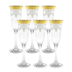 Elegante servizio moderno in vetro - 9 oz. Flauti, set di 6, fascia oro stencil - Foto 1 di 4