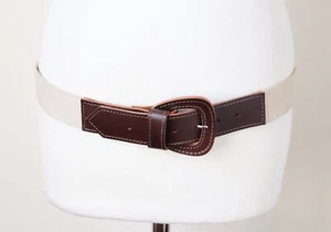 Cinturón - Cuero Marrón/Tela de Tejas en Crema - M/L - Imagen 1 de 6