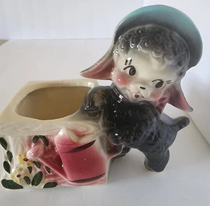 Vintage American Bisque Keramik anthropomorphe Lammpflanzgefäß oder Schmuckstück Box 6,5 Zoll - Bild 1 von 13